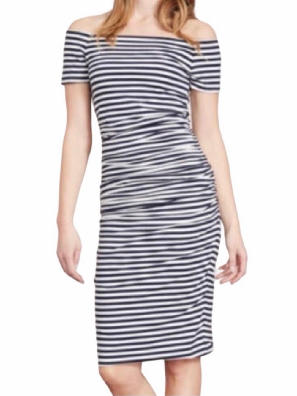 Boden Off-Shoulder Striped Bodycon Dress - Black & White
